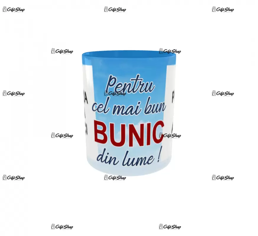 Pentru cel mai bun bunic din lume, cana personalizata cu 2 poze si text, 330ml, model 3290