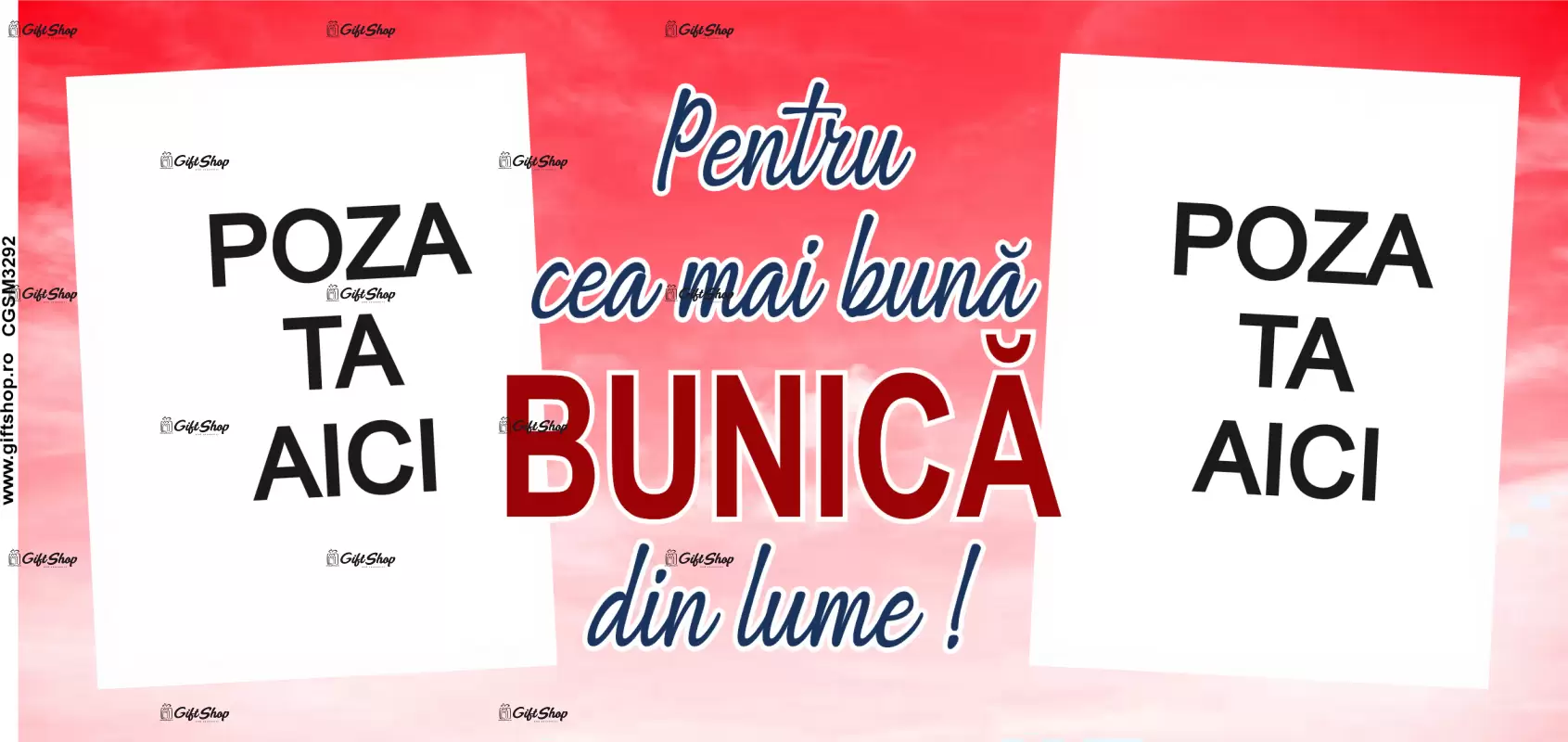 Pentru cea mai buna bunica din lume, cana personalizata cu 2 poze si text, 330ml, model 3292