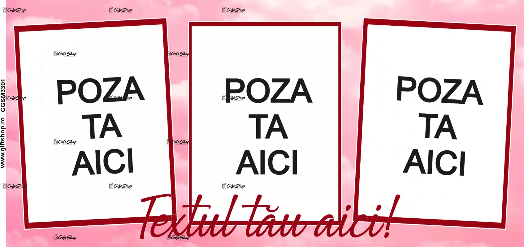Cana, personalizata cu 3 poze si text, 330ml, model 3301