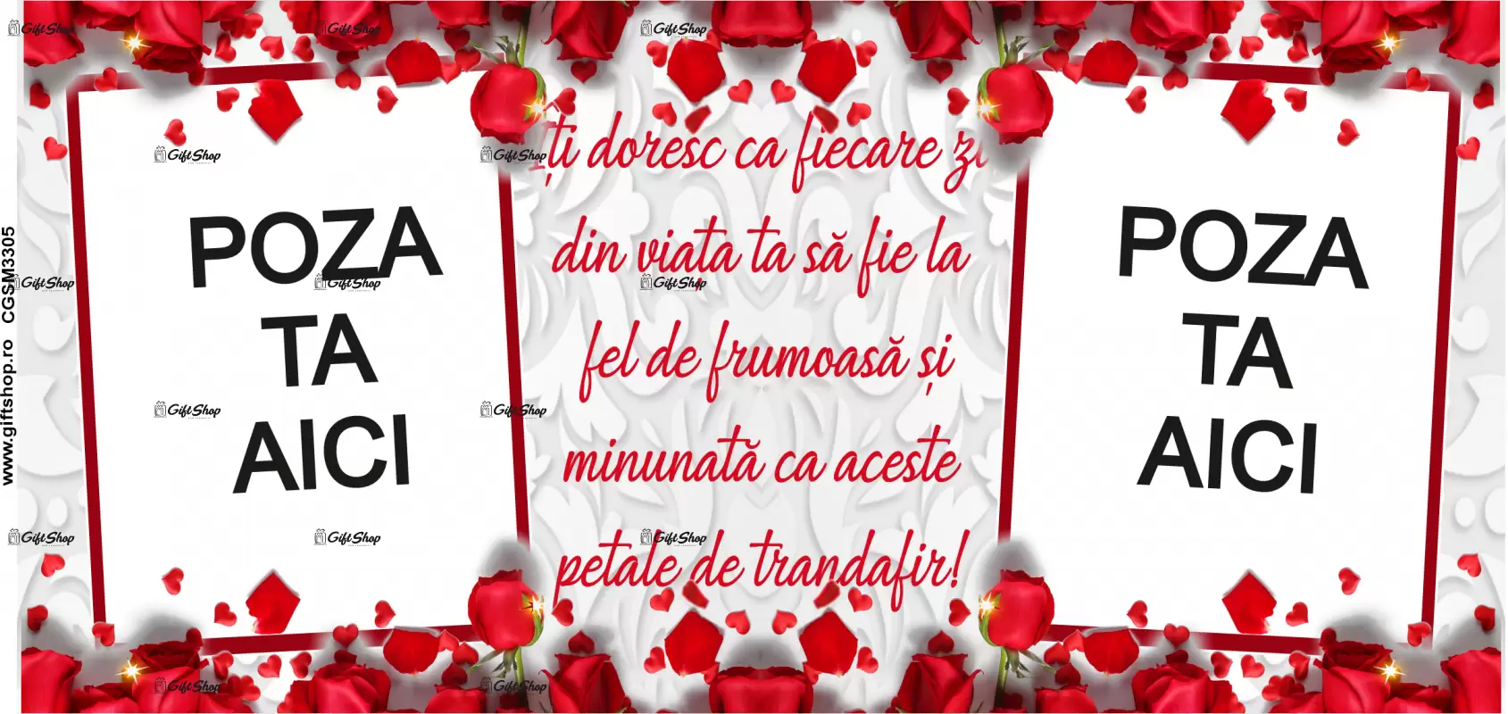 Iti doresc ca fiecare zi din viata ta...,, cana personalizata cu 2 poze si text, 330ml, model 3305