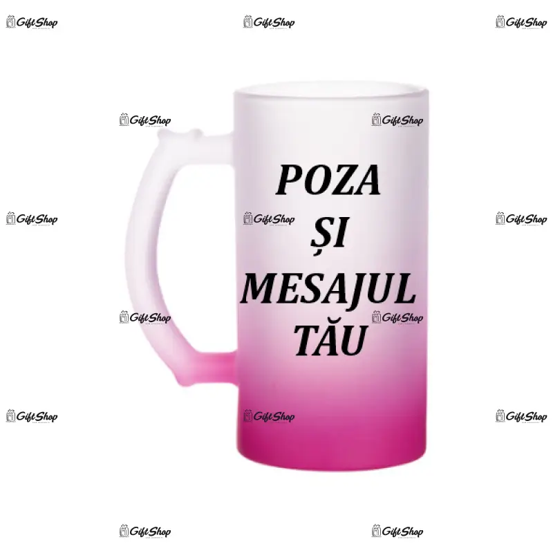 Alb roz mat, halba personalizata cu poza si mesaj