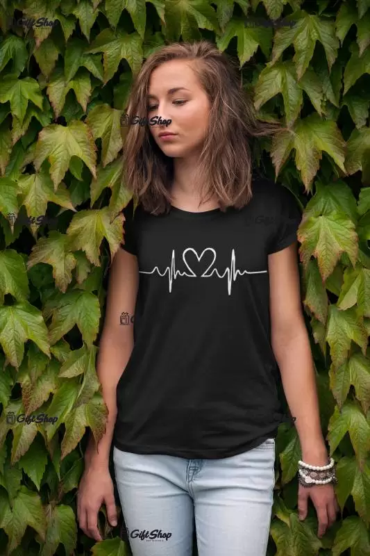 Heart beat line, tricou cu mesaj f