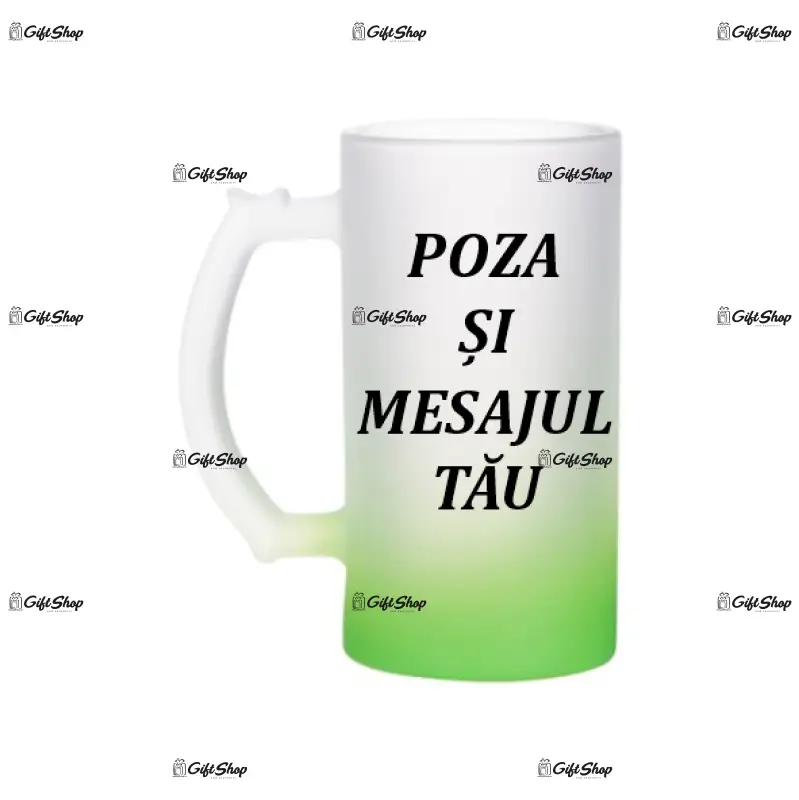 Alb verde mat, halba personalizata cu poza si mesaj