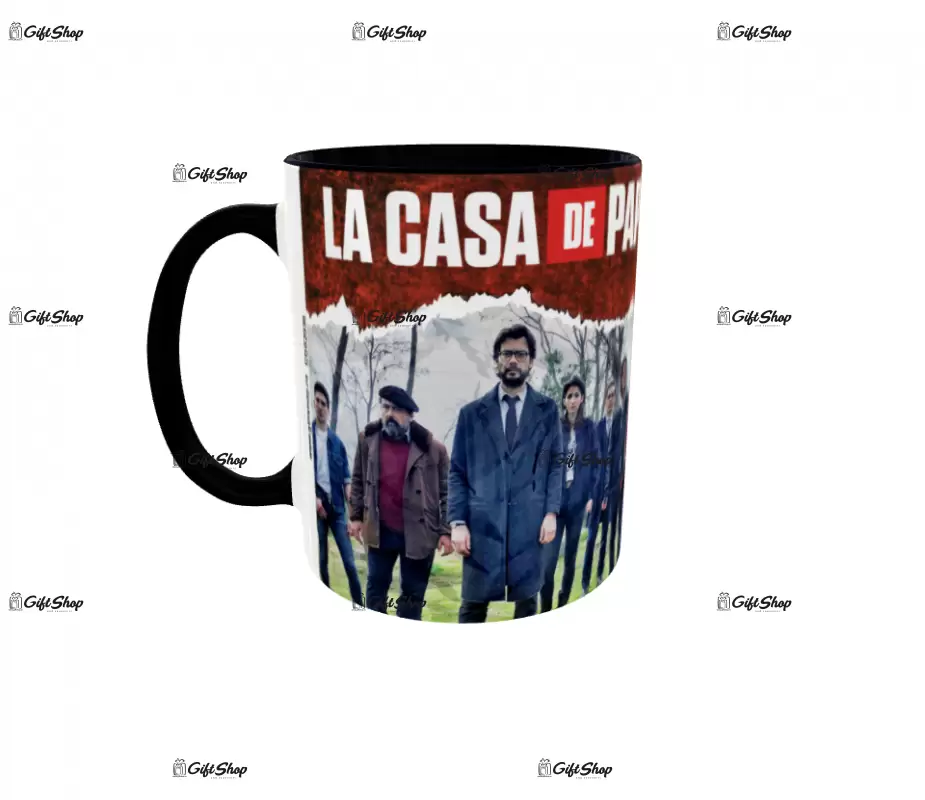Cana personalizata gift shop, LA CASA DE PAPEL, model 4, din ceramica, 300 ml