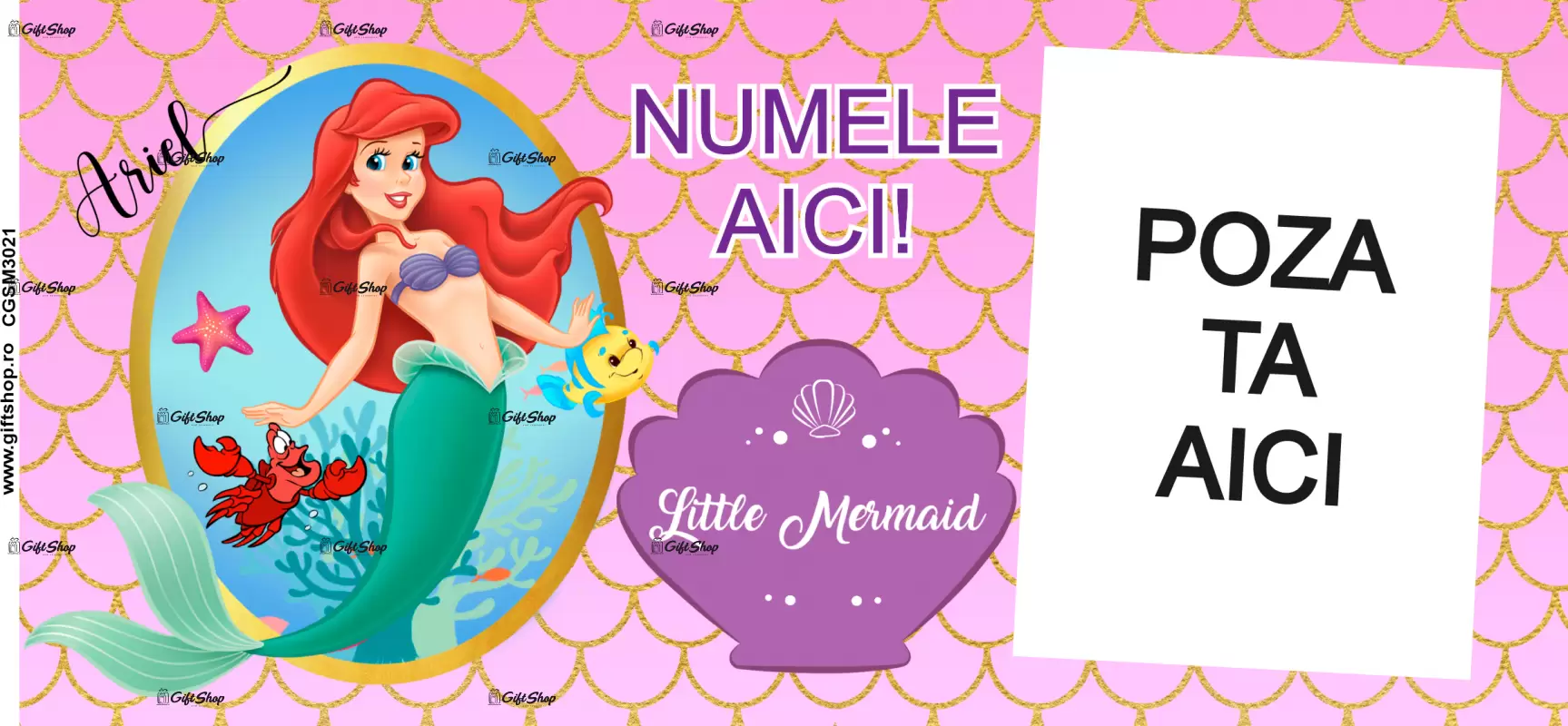 Cana personalizata gift shop cu poza si text, Little mermaid, model 4, din ceramica, 330ml