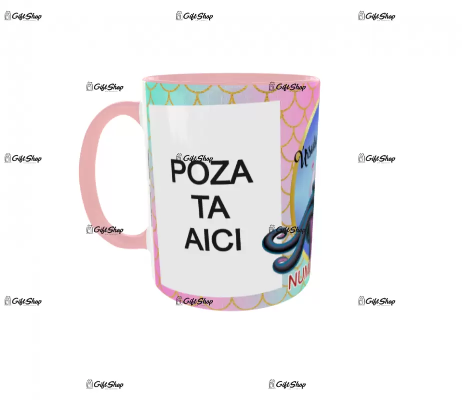 Ursula, model 2, cana din ceramica, 330ml, personalizata cu 2 poze si 1 text