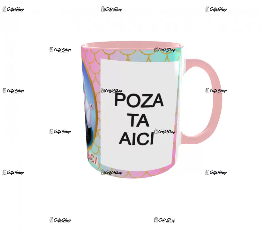 Ursula, model 2, cana din ceramica, 330ml, personalizata cu 2 poze si 1 text