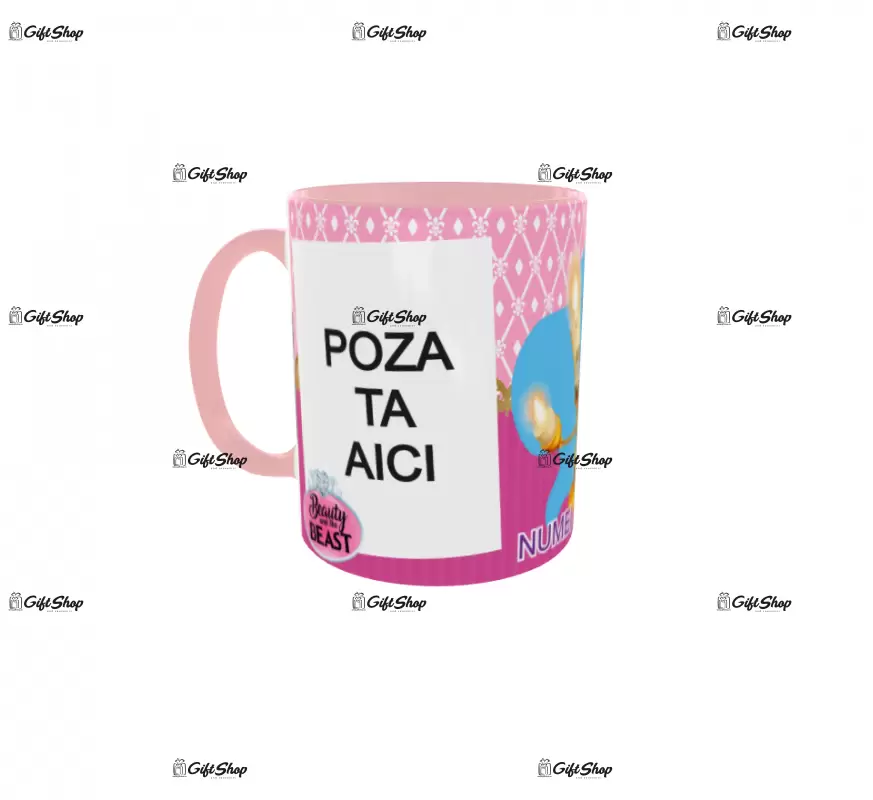 Beauty and the beast, model 4, cana din ceramica, 330ml, personalizata cu 2 poze si 1 text