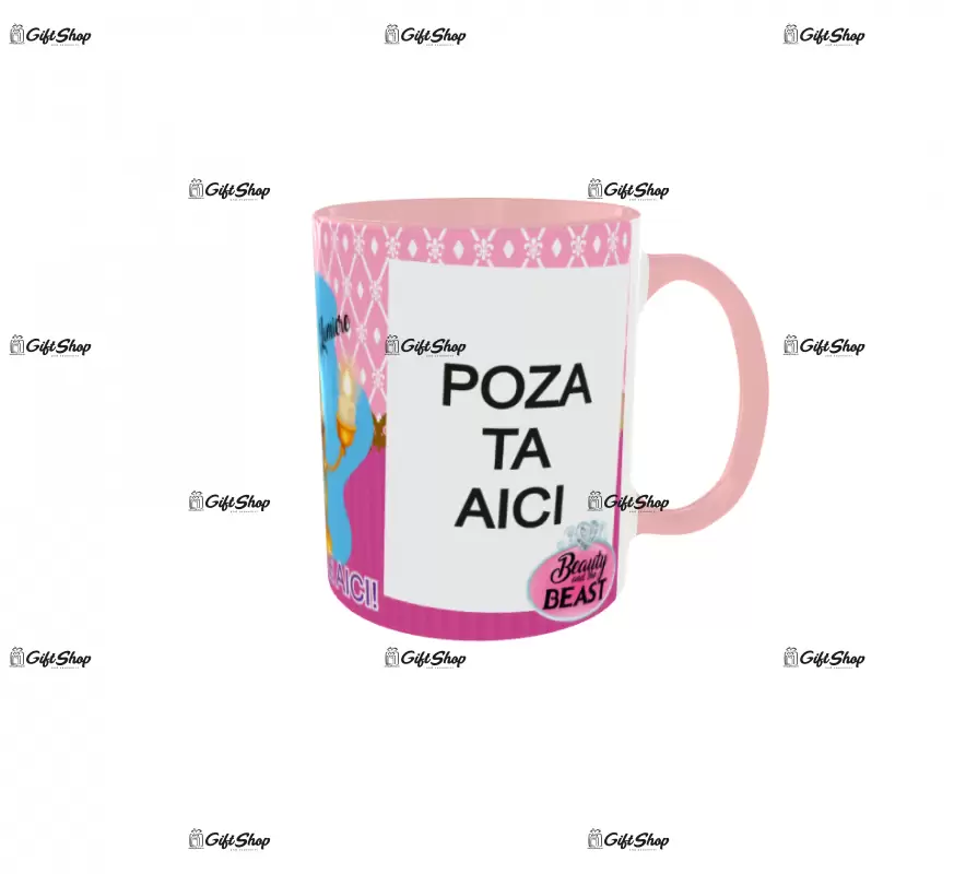 Beauty and the beast, model 4, cana din ceramica, 330ml, personalizata cu 2 poze si 1 text