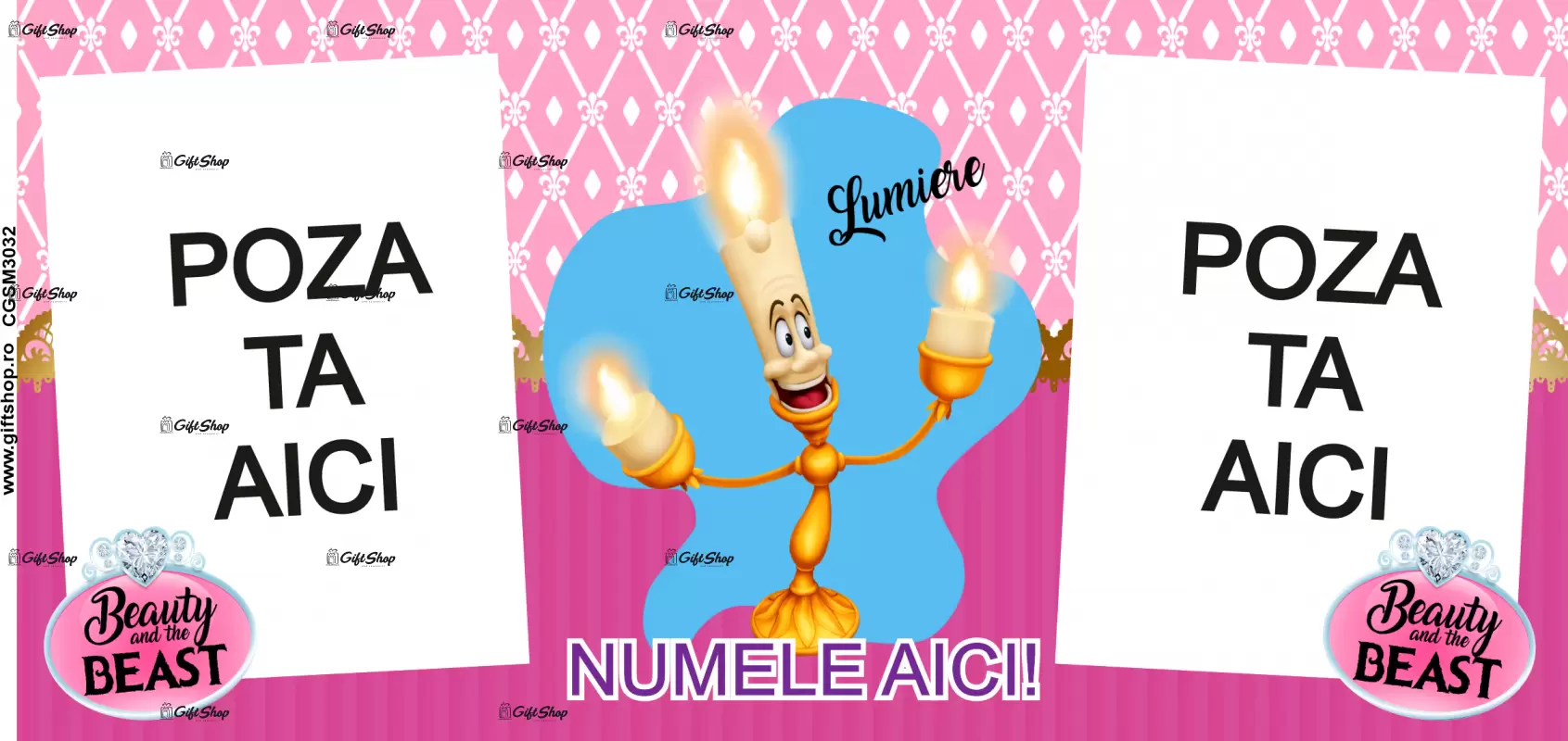 Beauty and the beast, model 4, cana din ceramica, 330ml, personalizata cu 2 poze si 1 text