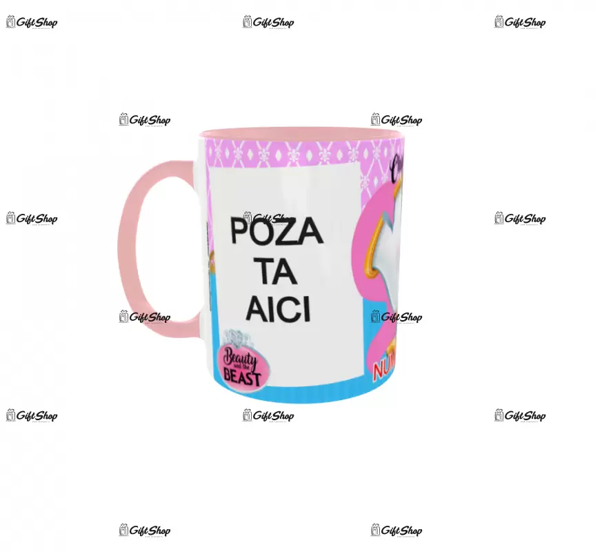 Beauty and the beast, model 14, cana din ceramica, 330ml, personalizata cu 2 poze si 1 text
