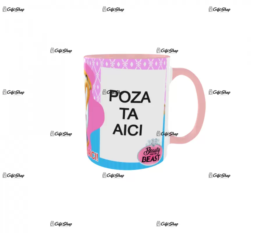 Beauty and the beast, model 14, cana din ceramica, 330ml, personalizata cu 2 poze si 1 text