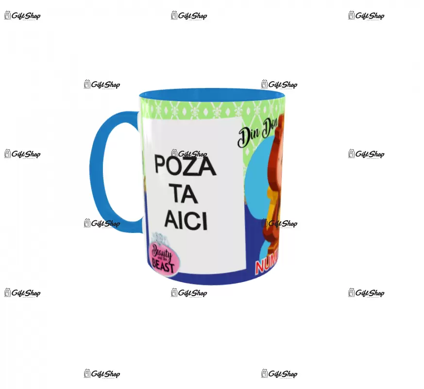 Beauty and the beast, model 16, cana din ceramica, 330ml, personalizata cu 2 poze si 1 text
