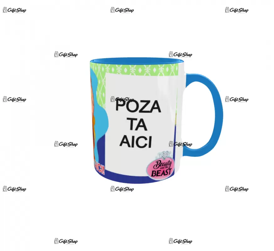 Beauty and the beast, model 16, cana din ceramica, 330ml, personalizata cu 2 poze si 1 text