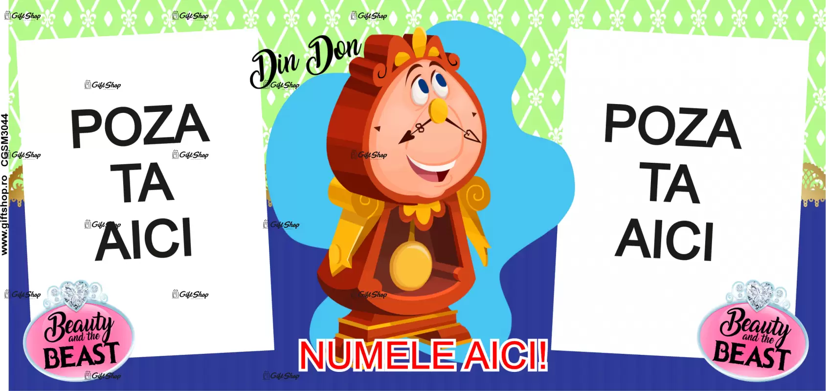 Beauty and the beast, model 16, cana din ceramica, 330ml, personalizata cu 2 poze si 1 text