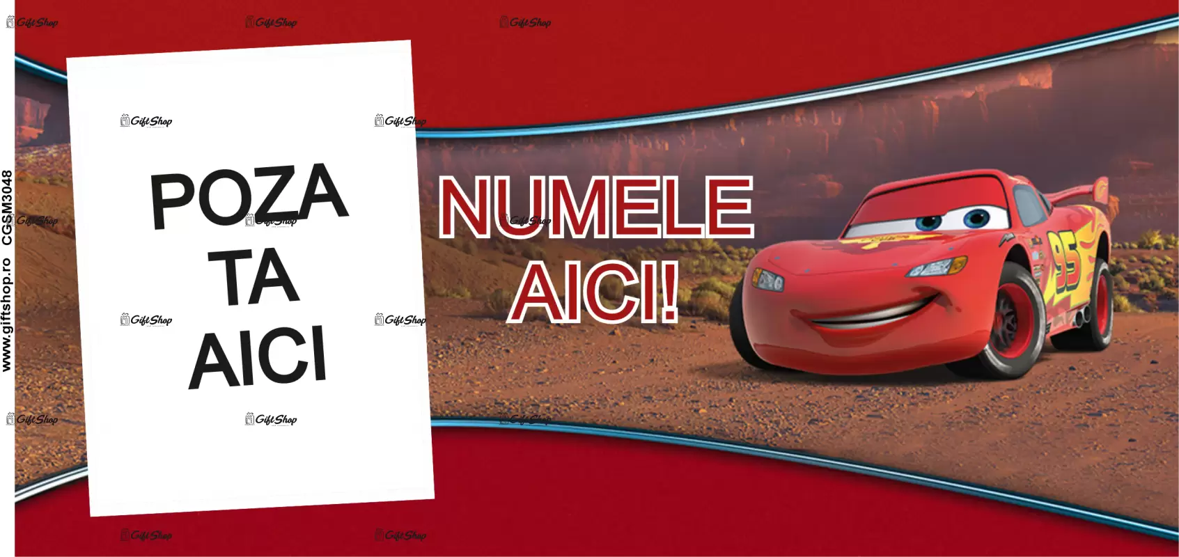 Fulger mc queen, model 1, cana din ceramica, 330ml, personalizata cu poza si text