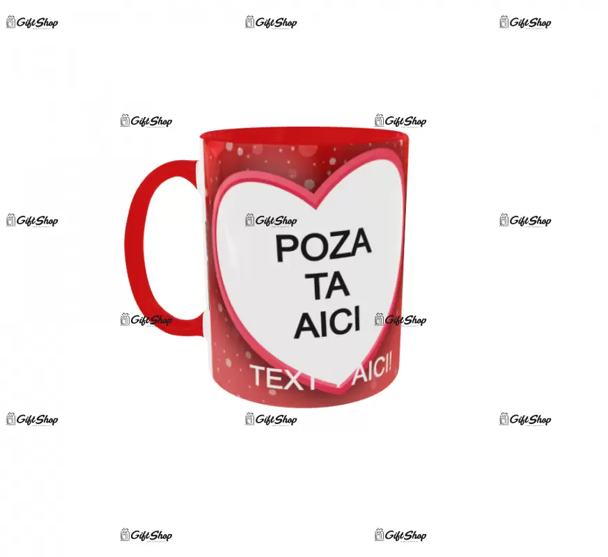 Hearts, model 1, cana din ceramica, 330ml, personalizata cu 2 poze si 1 text