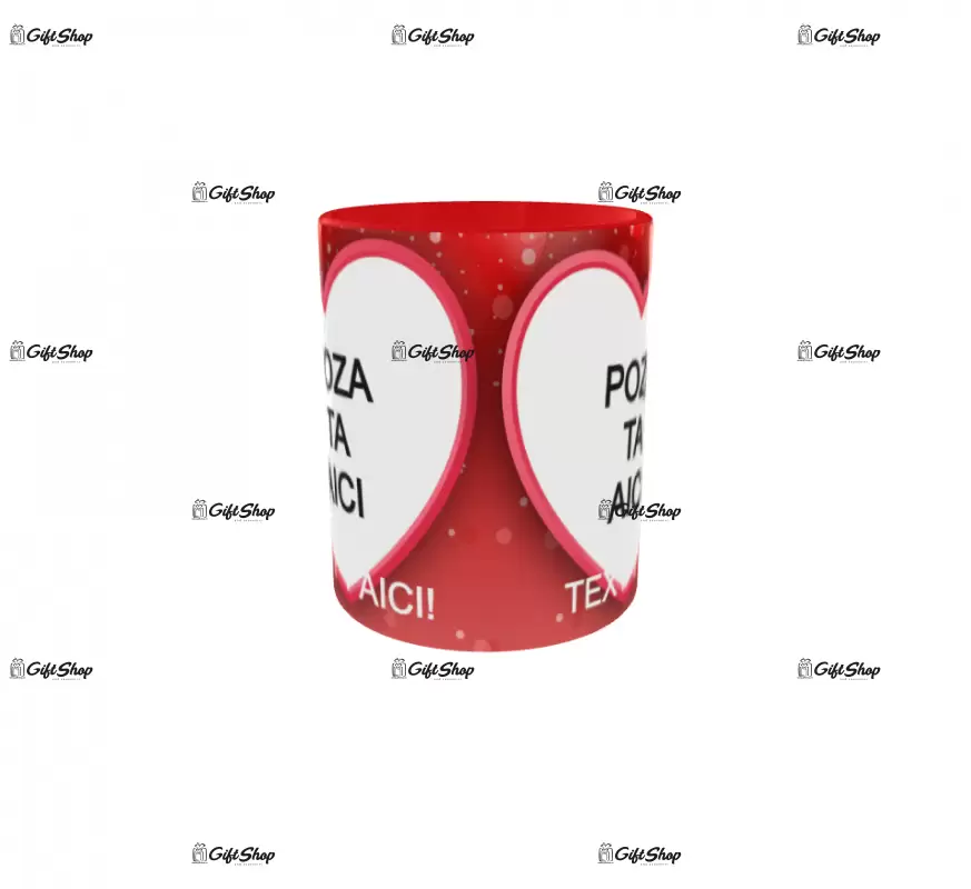 Hearts, model 1, cana din ceramica, 330ml, personalizata cu 2 poze si 1 text