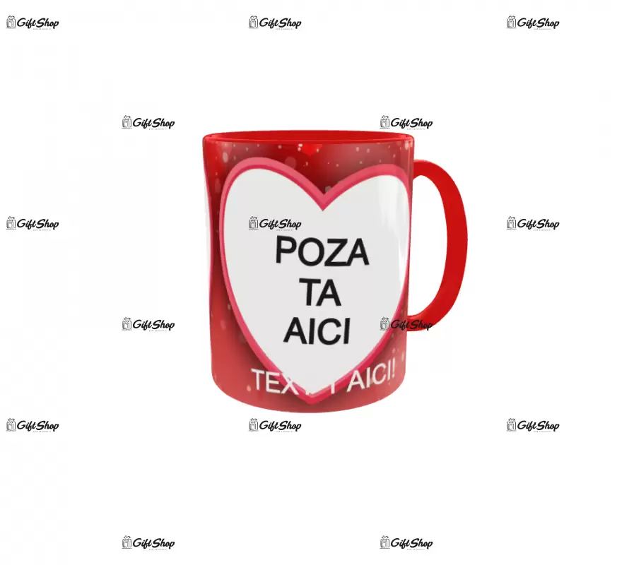 Hearts, model 1, cana din ceramica, 330ml, personalizata cu 2 poze si 1 text