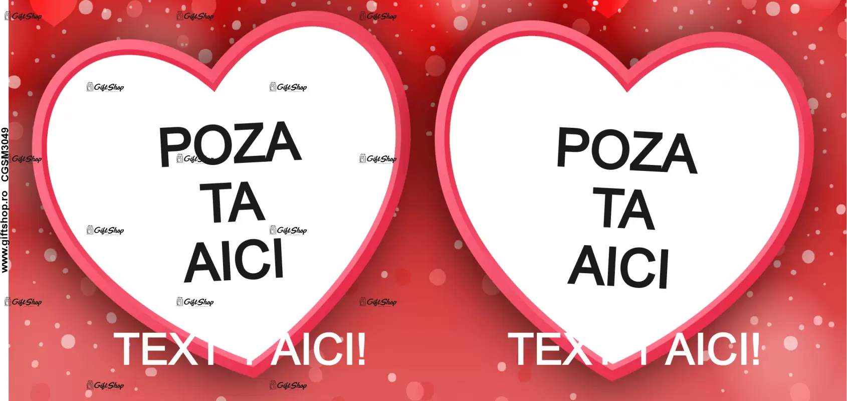 Hearts, model 1, cana din ceramica, 330ml, personalizata cu 2 poze si 1 text