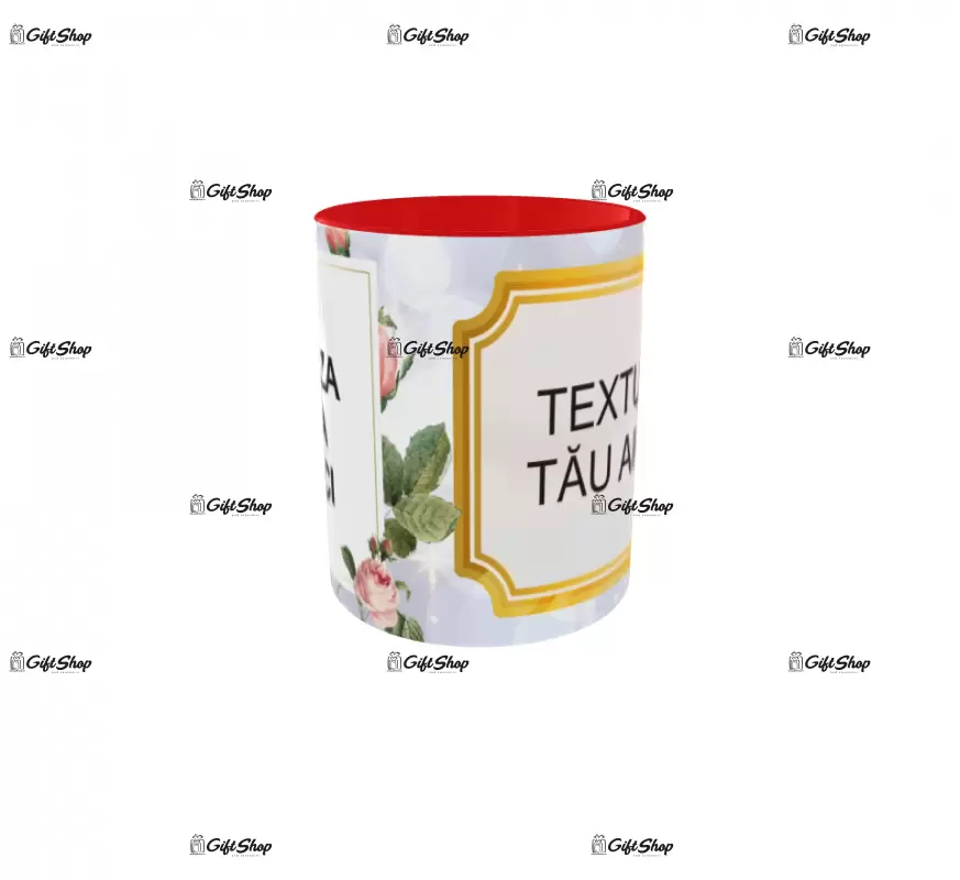 Trandafiri, model 1, cana din ceramica, 330ml, personalizata cu 2 poze si 1 text