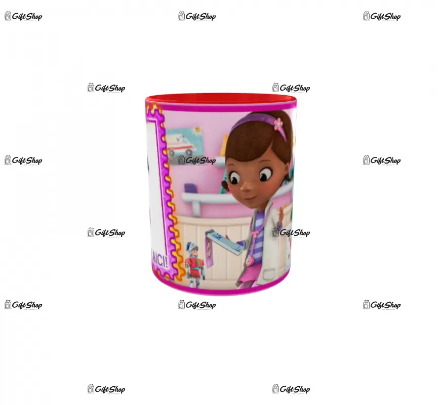 Doctorita plusica, model 1, cana din ceramica, 330ml, personalizata cu poza si text