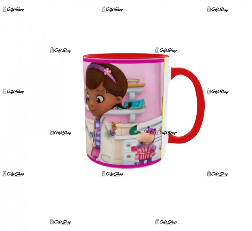 Doctorita plusica, model 1, cana din ceramica, 330ml, personalizata cu poza si text