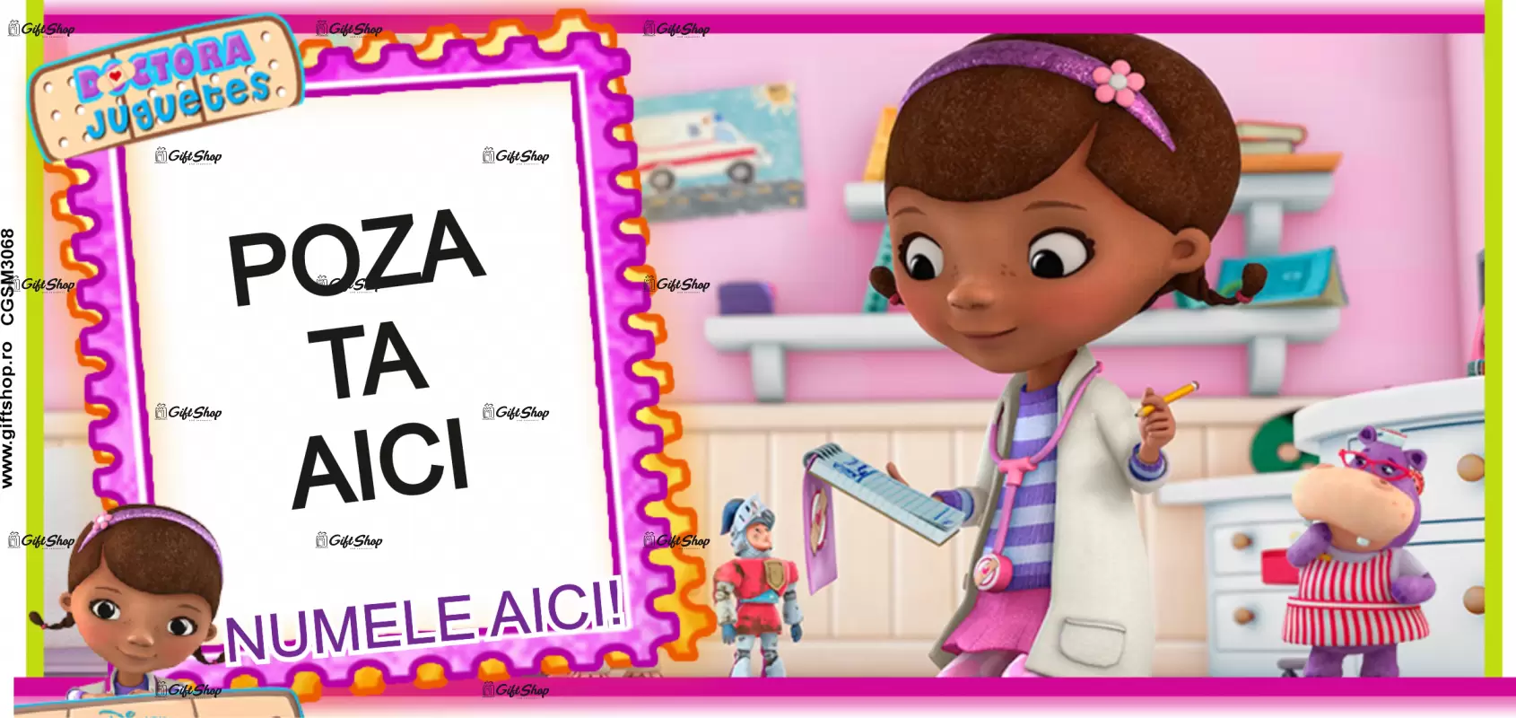 Doctorita plusica, model 1, cana din ceramica, 330ml, personalizata cu poza si text