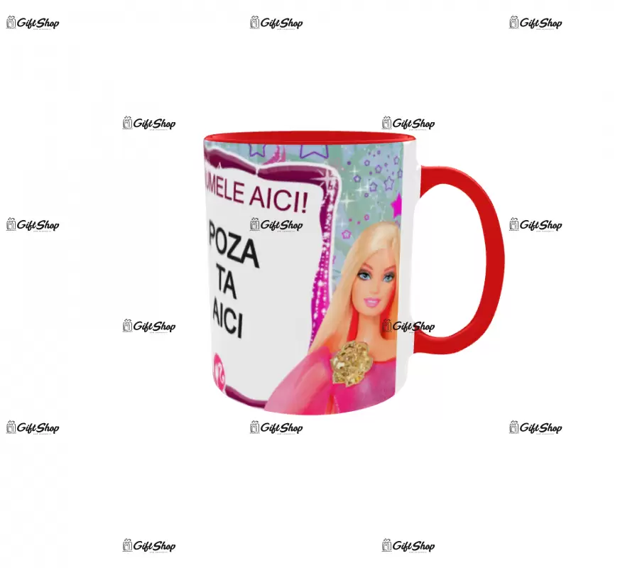 Barbie, model 1, cana din ceramica, 330ml, personalizata cu poza si text