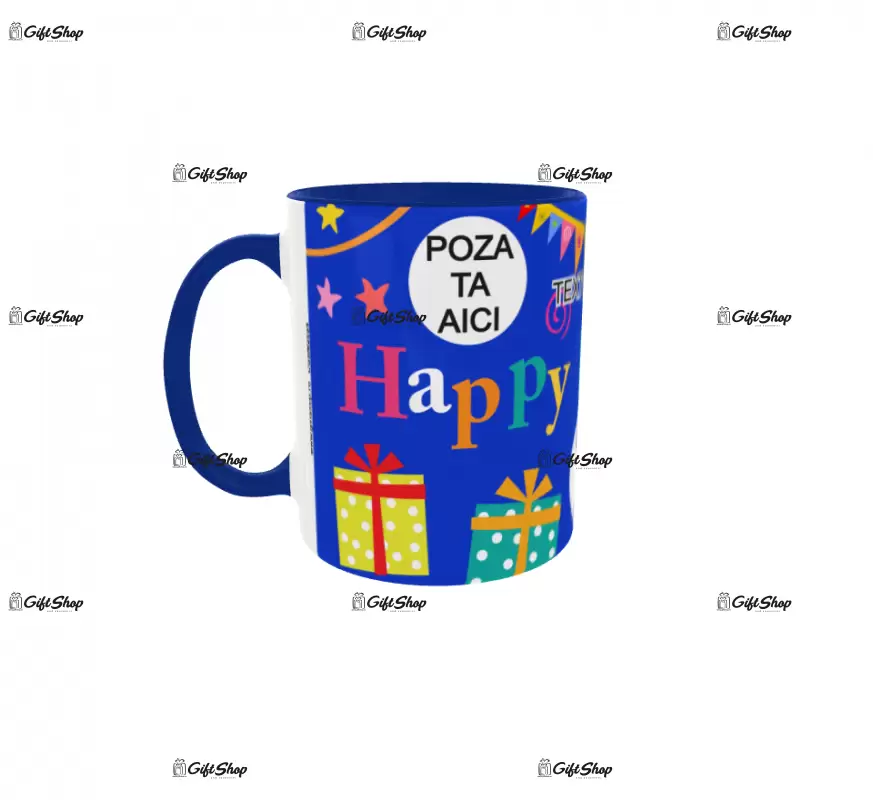 Happy birthday, model 2, cana din ceramica, 330ml, personalizata cu poza si text