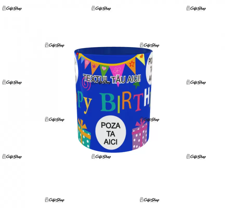 Happy birthday, model 2, cana din ceramica, 330ml, personalizata cu poza si text
