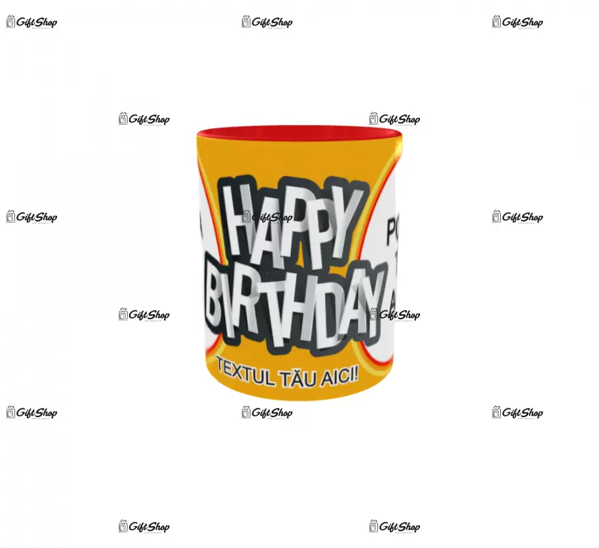 Happy birthday, model 7, cana din ceramica, 330ml, personalizata cu poza si text