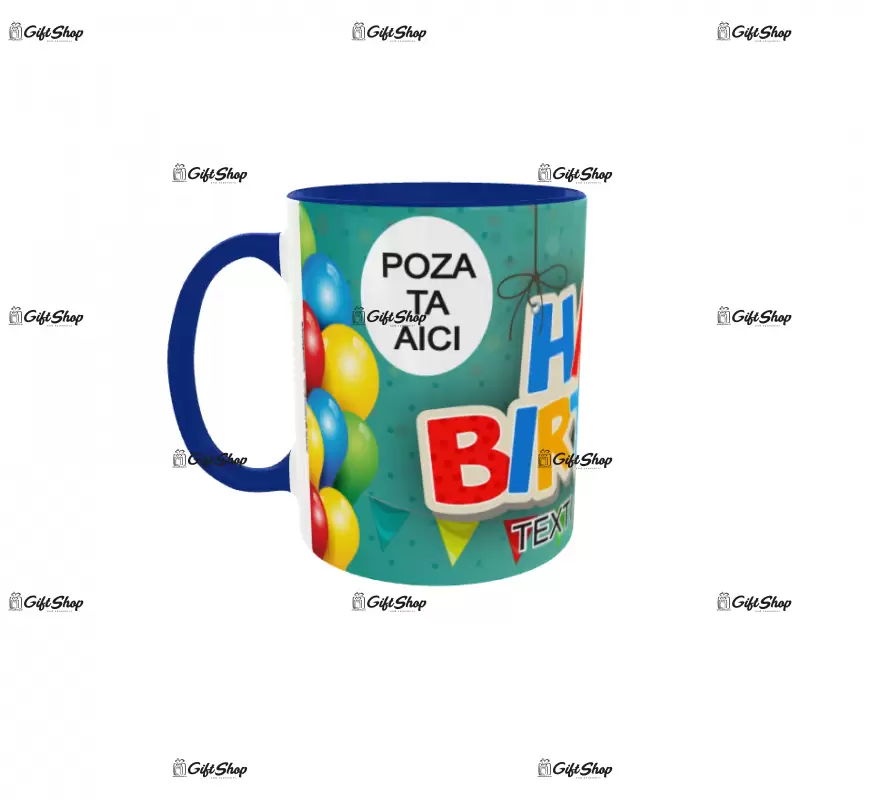 Happy birthday, model 9, cana din ceramica, 330ml, personalizata cu poza si text