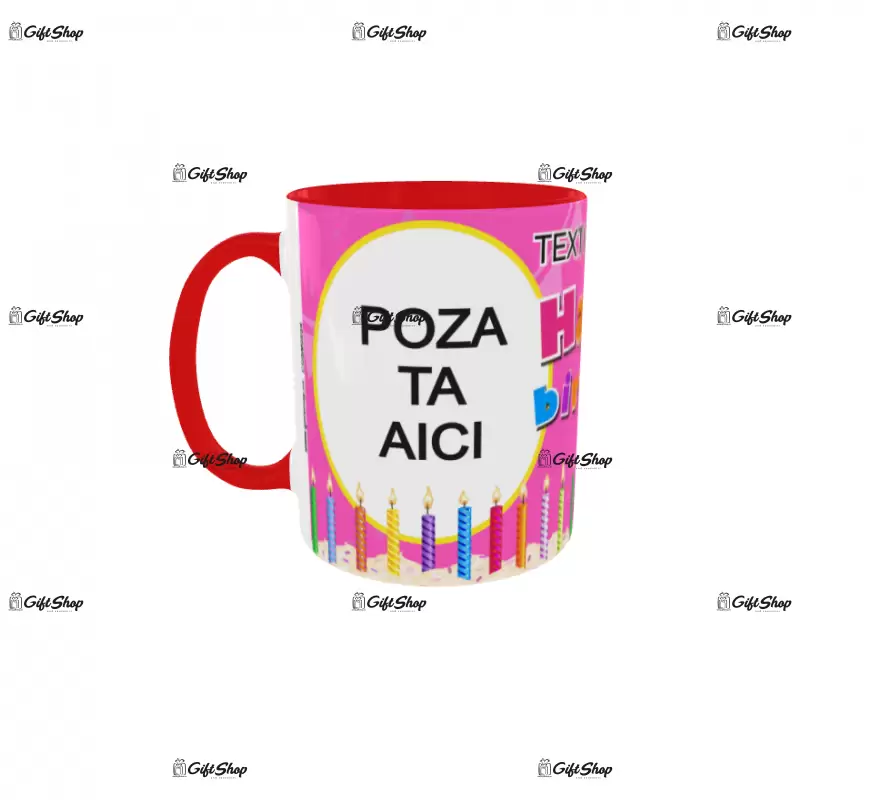 Happy birthday, model 12, cana din ceramica, 330ml, personalizata cu 2 poze si text