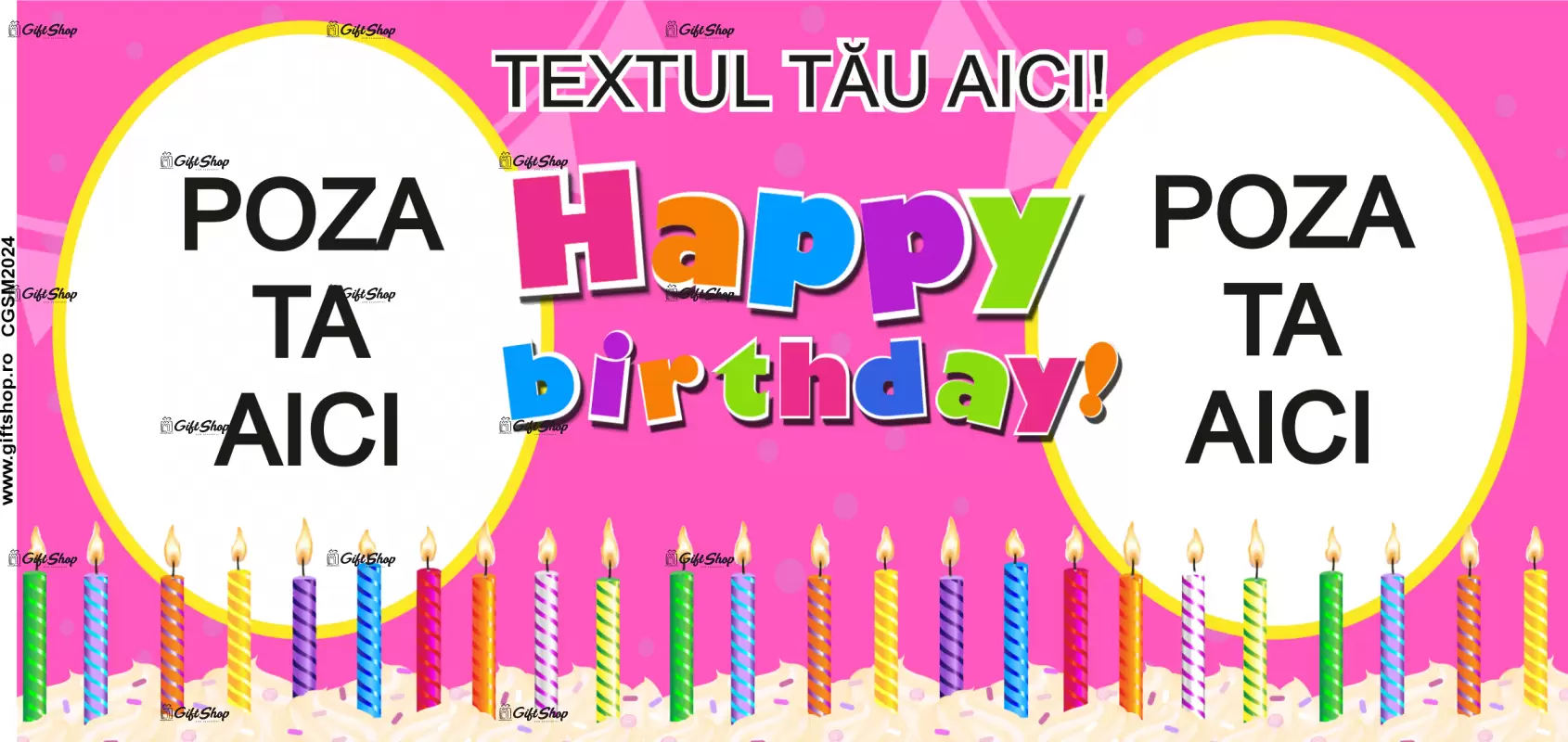 Happy birthday, model 12, cana din ceramica, 330ml, personalizata cu 2 poze si text