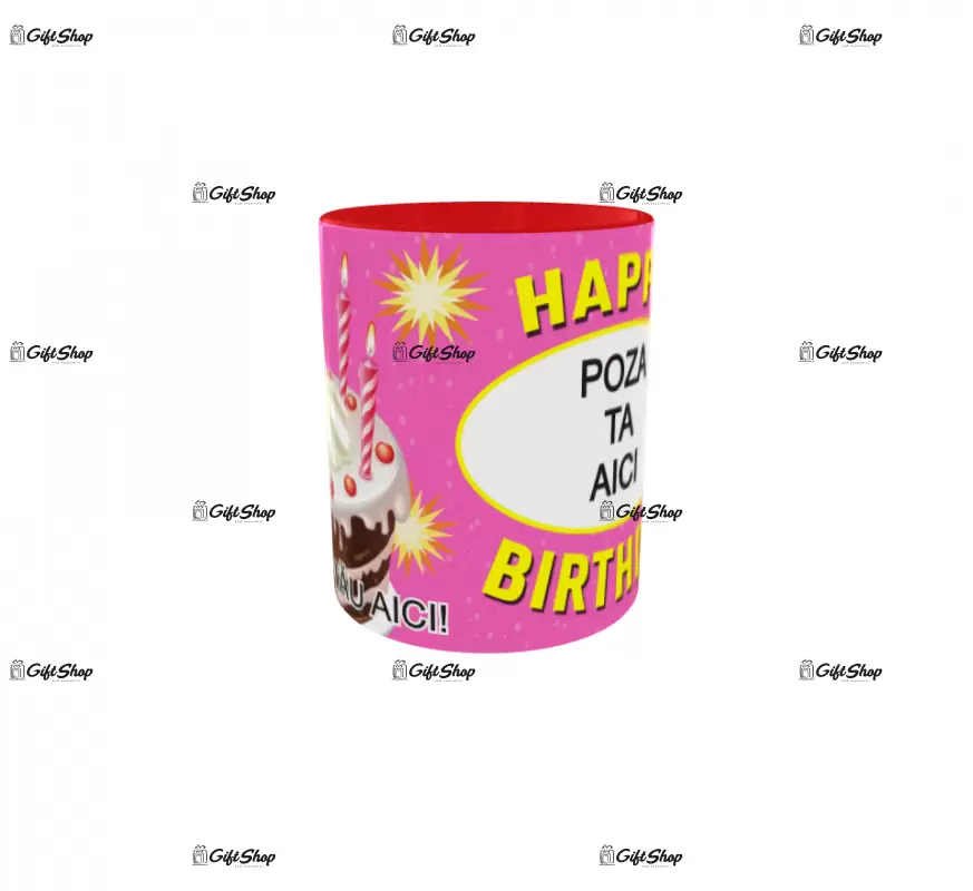 Happy birthday, model 15, cana din ceramica, 330ml, personalizata cu poza si text