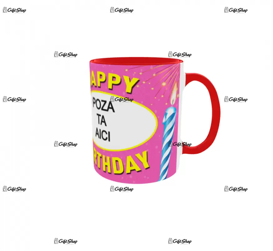 Happy birthday, model 15, cana din ceramica, 330ml, personalizata cu poza si text