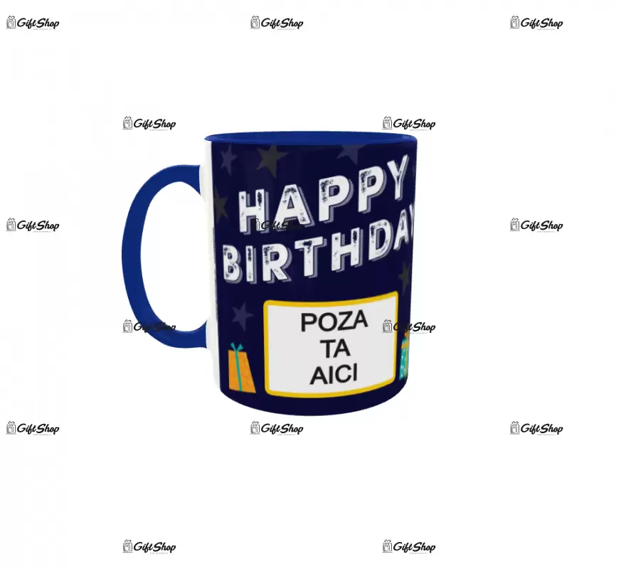 Happy birthday, model 16, cana din ceramica, 330ml, personalizata cu poza si text