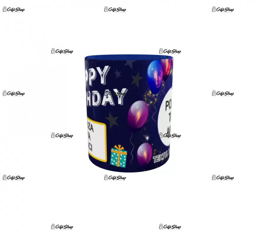 Happy birthday, model 16, cana din ceramica, 330ml, personalizata cu poza si text