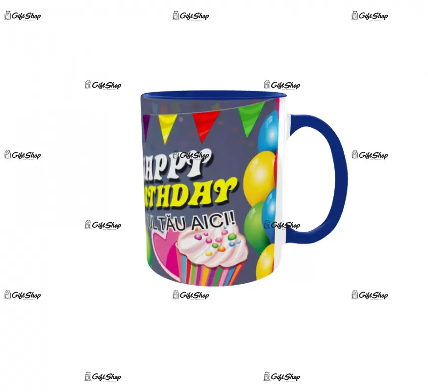 Happy birthday, model 17, cana din ceramica, 330ml, personalizata cu poza si text