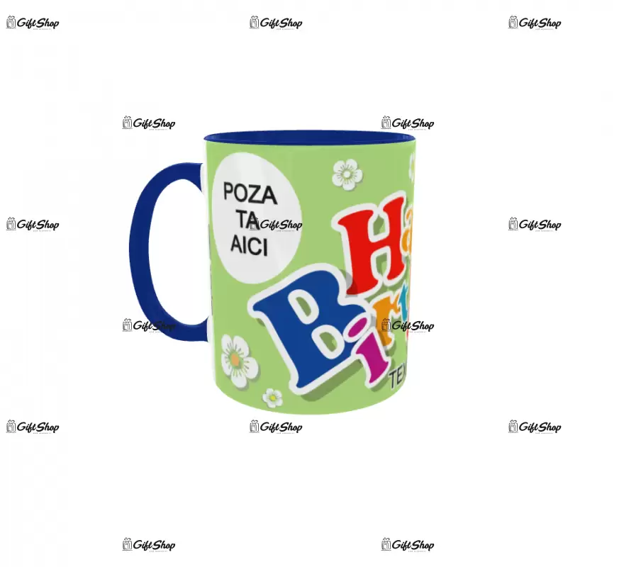 Happy birthday, model 18, cana din ceramica, 330ml, personalizata cu poza si text