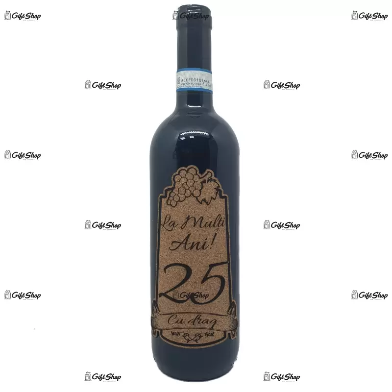 Anul dorit la multi ani pe eticheta din pluta, vin rosu cabernet sauvignon, demisec, 750ml, 13.5% alcool