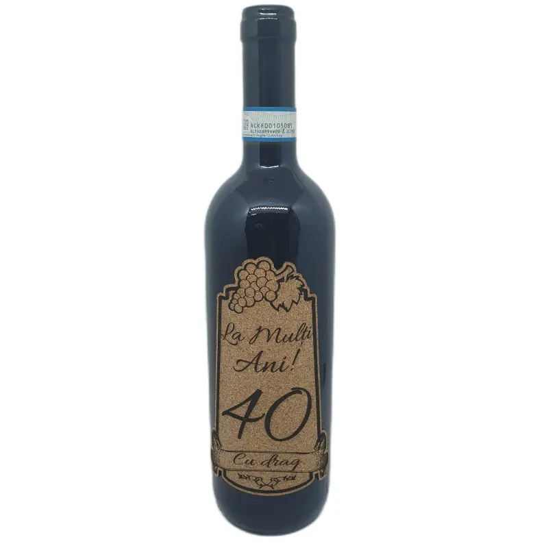 La multi ani 40 editie limitata, eticheta pluta cu mesaj