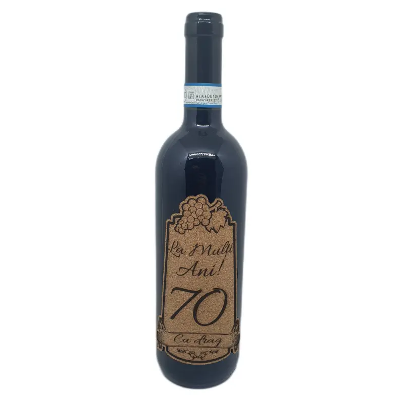 La multi ani 70 editie limitata, eticheta pluta cu mesaj