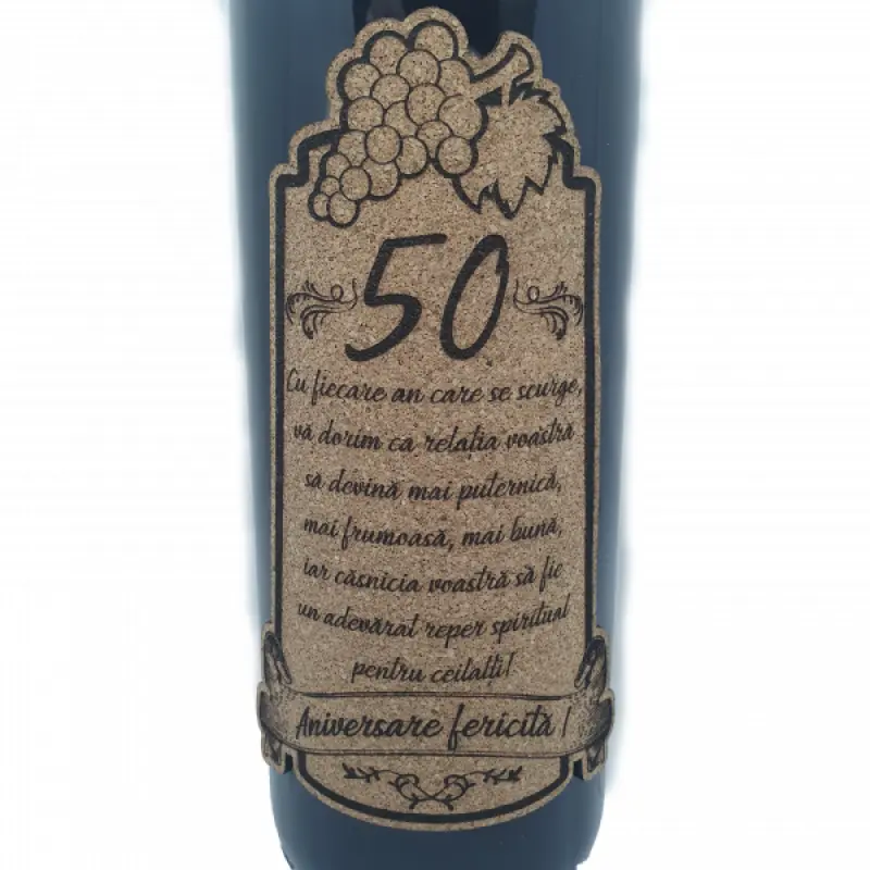 Aniversare fericita 50 de ani, eticheta pluta cu mesaj