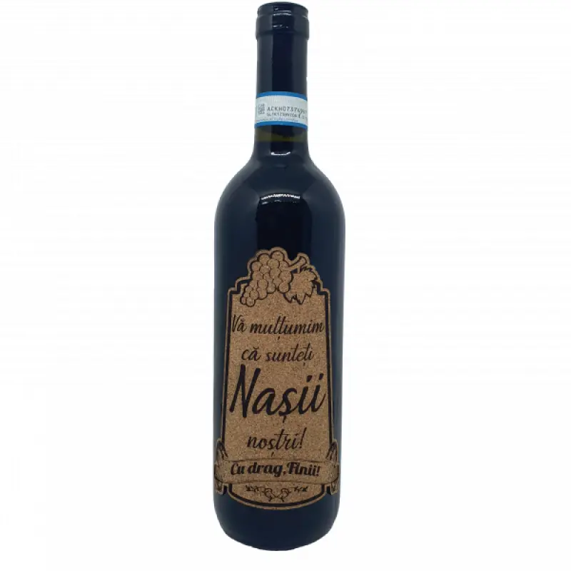Va multumim ca sunteti nasii nostri, eticheta pluta cu mesaj