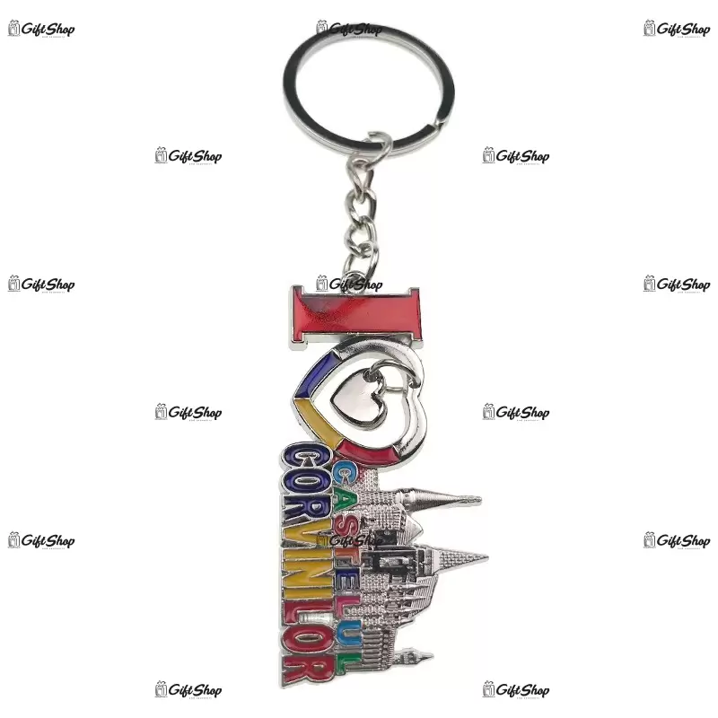 Castelul corvinilor, i love corvinilor, breloc din metal