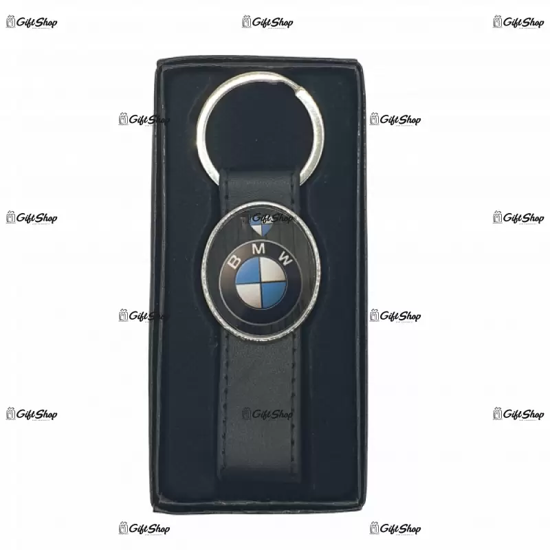 Bmw, breloc cu mesaj din metal cu piele negru