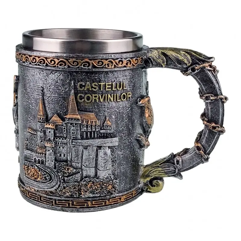 Castelul corvinilor, hunedoara, cana din metal si rasina