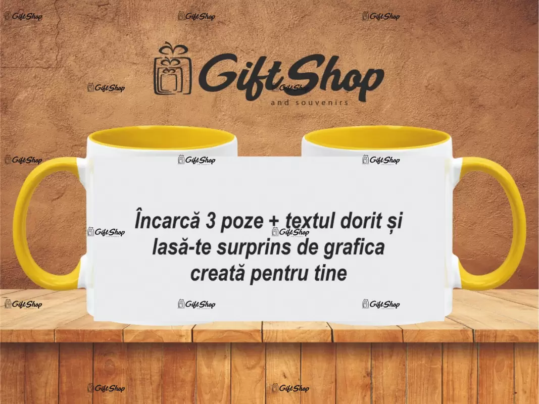 X cana personalizata din ceramica  interior si maner galben